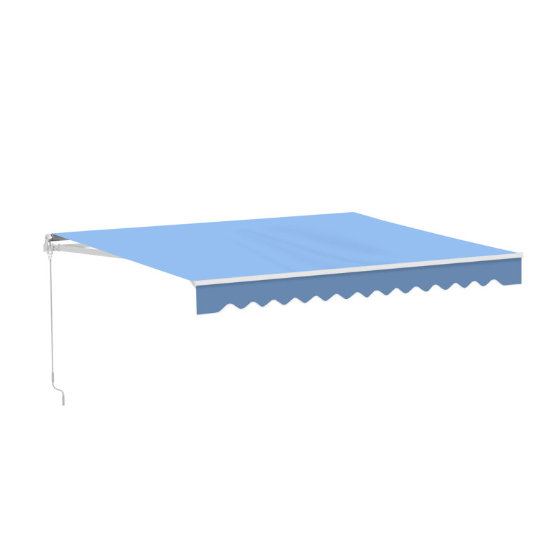 Retractable Patio Awning - White Frame, 10' W x 8' D , Sky Blue