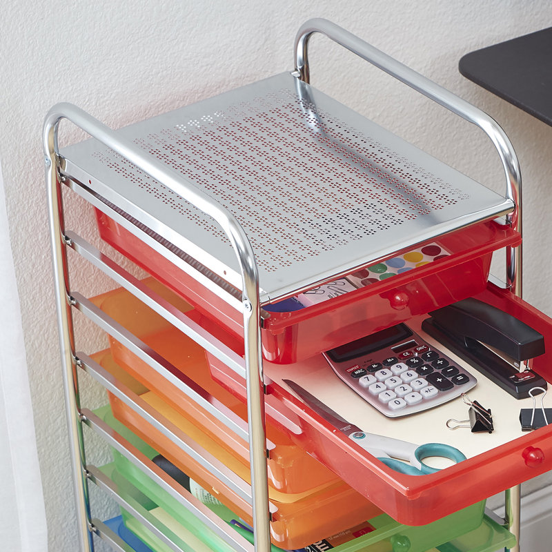 Assorted 10-Drawer Mobile Organizer with Chrome Frame