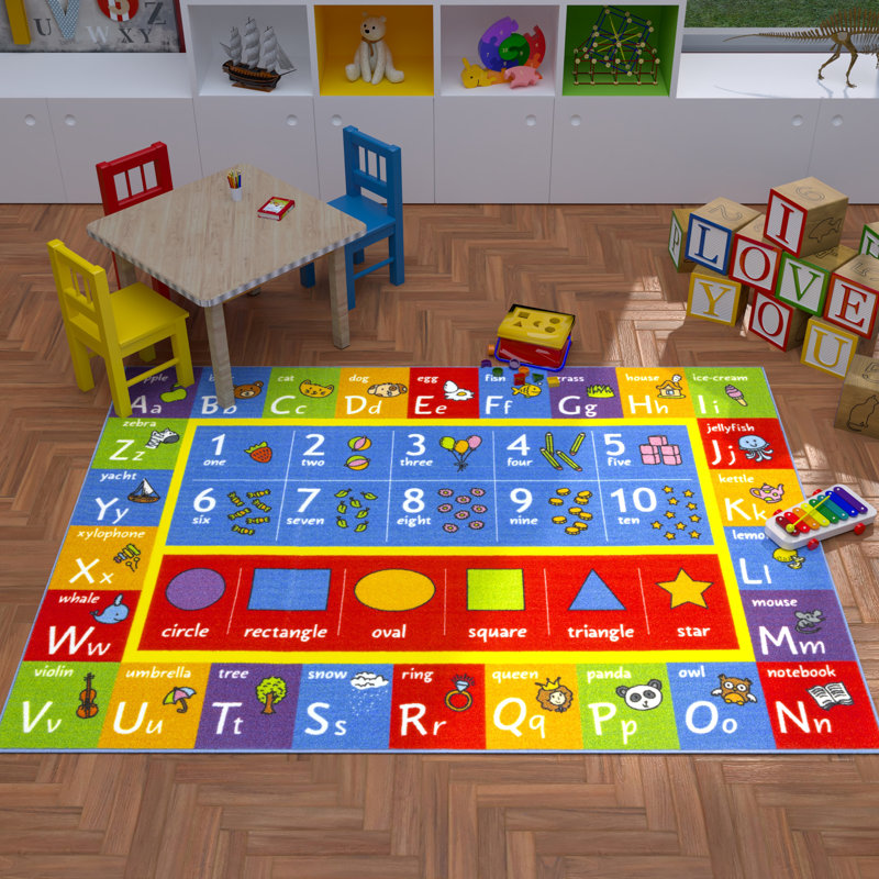 KC Cubs: Tapis éducatif: alphabet ABC, chiffres et formes - tapis de jeu de 8 x 10 pi - jeu interactif, tapis de zone d'activité, chambre à coucher, salle de classe, bébé, tout-petit, enfant