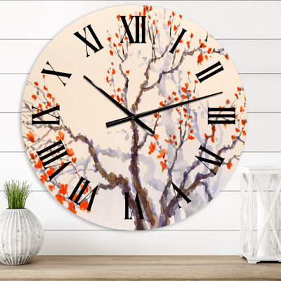 Red Flowers & Buds On The Spring Blossoming Tree - Traditional wall clock