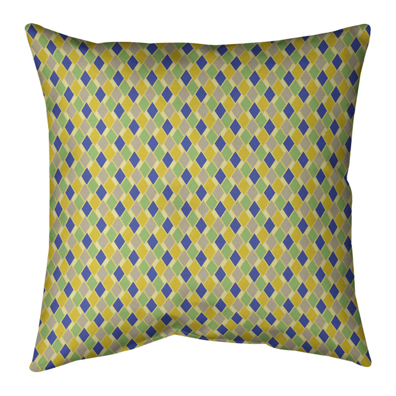 Coussin décoratif carré à losanges rétro Katelyn Elizabeth, 18 po x 18 po, Jaune / bleu / gris pâle