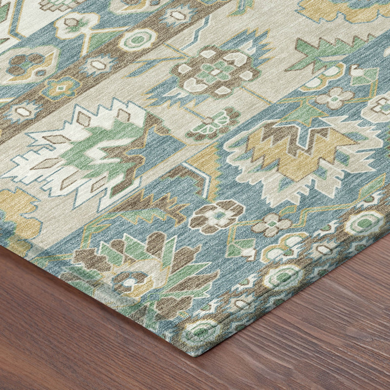 Tapis traditionnel lavable à la machine intérieur / extérieur ACN2583, Sarcelle, Rond 8 pi