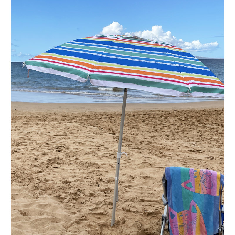 7 ft Colorful Striped Octagon Beach Umbrella with Manual Lift
