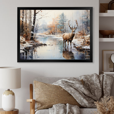 Cerf hiver sérénade - art mural grand cerf