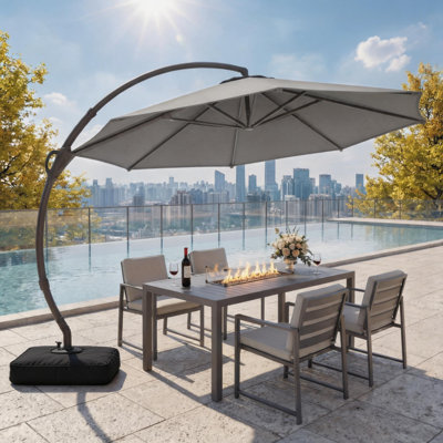 Parasol en porte-à-faux en aluminium Kristy avec base incluse