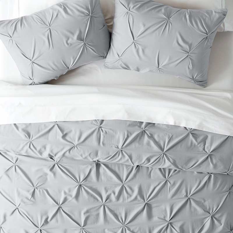 Duvet Cover Set Pinch Pleat Microfiber Ultra Soft Bedding, Light Gray, Queen Duvet Cover + 2 Standard Shams