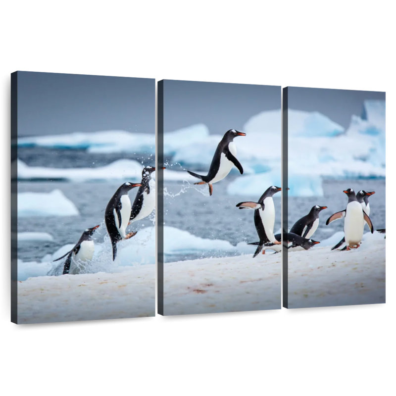 Brampt Penguins Jumping On Ice, 20" H x 33" W