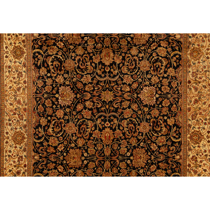 Tapis bleu et crème noué à la main de haute qualité