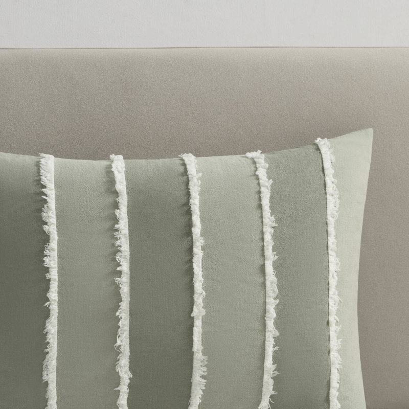 Ensemble d'édredon en coton 3 pièces Shay, Édredon double / grand + 2 taies décoratives sta, Sauge