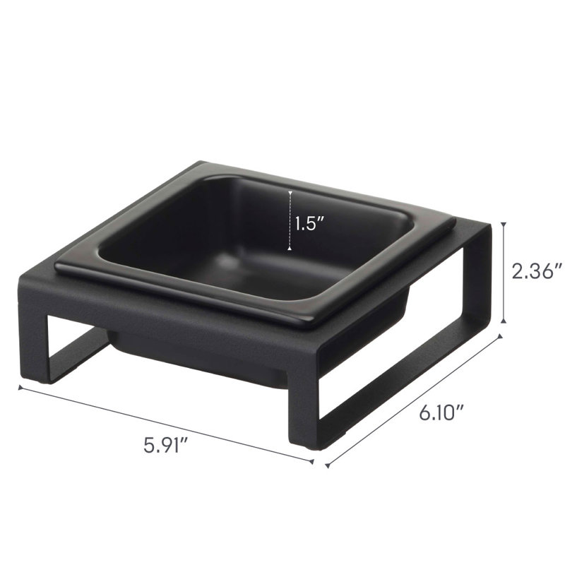 Black Ceramic Elevated Pet Bowl with Steel Stand
