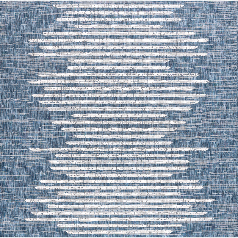 Grundy Berber Stripe Geometric Blue/Ivory Indoor/Outdoor Rug, Square 3'11"