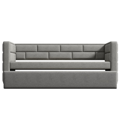 Twin Size Upholstered Daybed with Trundle and Padded Back, Gray Corner or Guest Bed for Bedroom