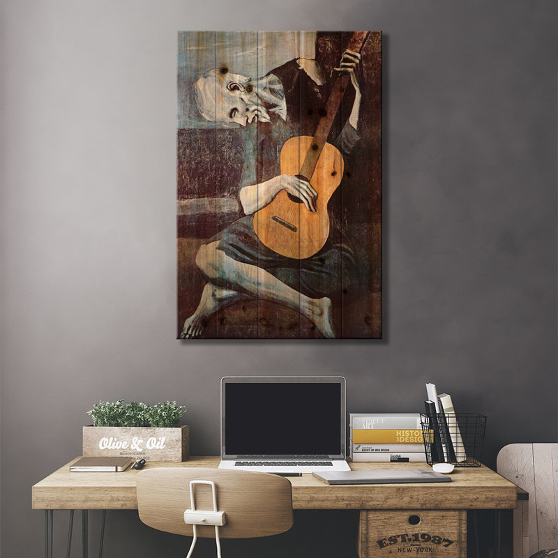 «The Old Guitarist» par Pablo Picasso, impression sur bois sans cadre, L 26 po x H 40 po