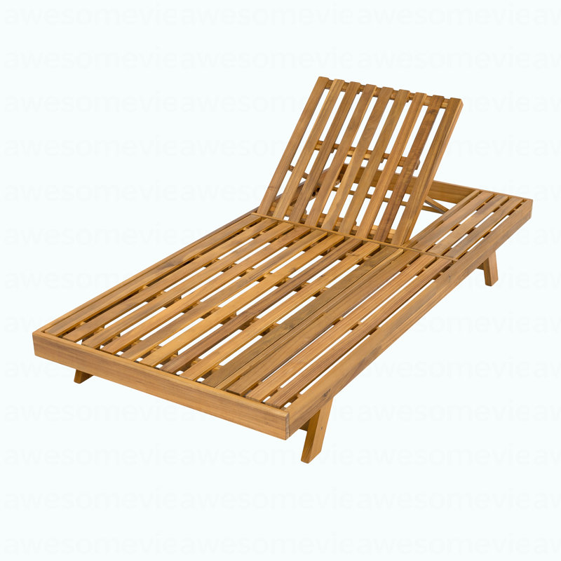 2/3 FOLDABLE ACACIA WOOD LOUNGE CHAIR WITH ADJUSTABLE BACKREST & FLAT STORAGE SURFACE, TEAK FINISH UNCUSHIONED, FOR BACKYARD POOL GARDEN PATIO