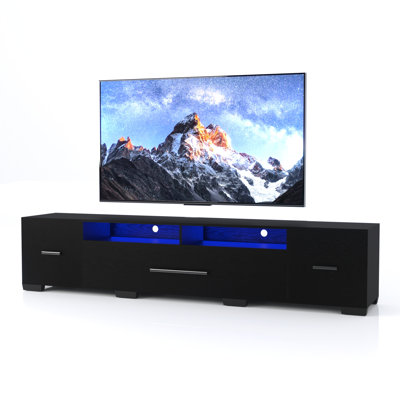Tv Console Storage For 80 Inches Tv, Black Entertainment Stand, Lights Controlled Via & Remote, 31 Alteration Modes, Full Color Palette Stand With Spa by Ivy Bronx