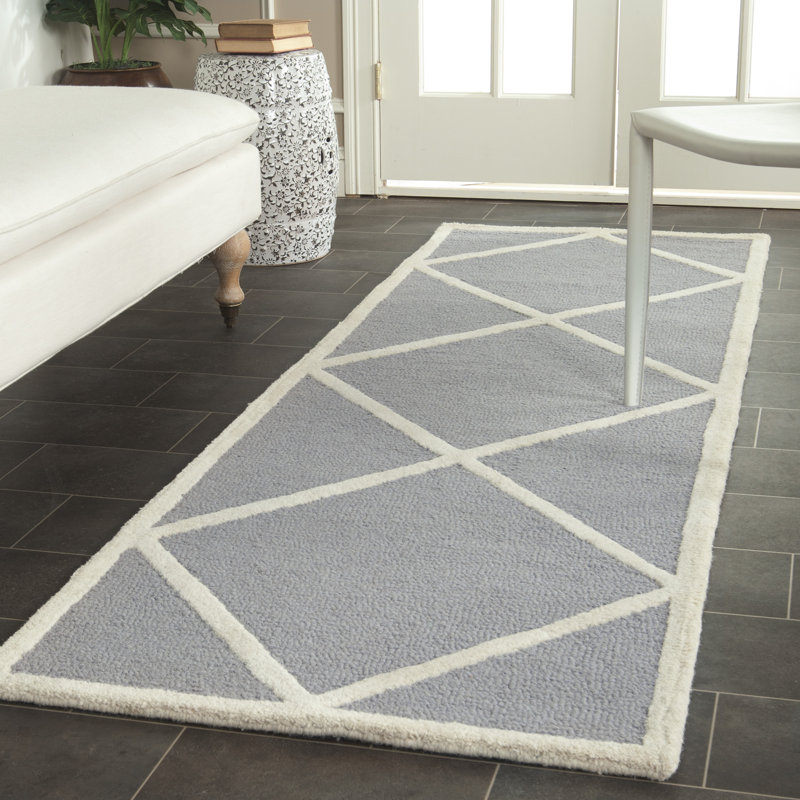 Tapis géométrique en laine touffeté à la main Deedgra, Tapis de couloir 2 pi 6 po x 12 pi