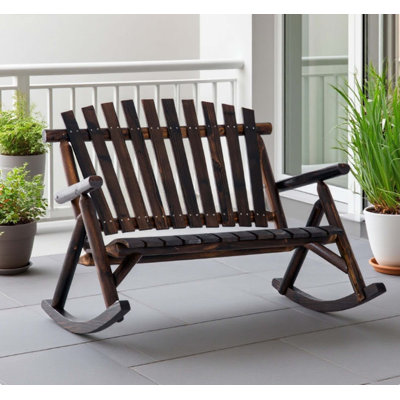 Chaise berçante Adirondack rustique double pour l'extérieur en bois