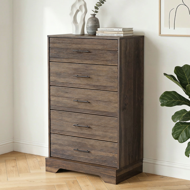 Zaneta 5-Drawer Manufactured Wood Storage Chest, Brown