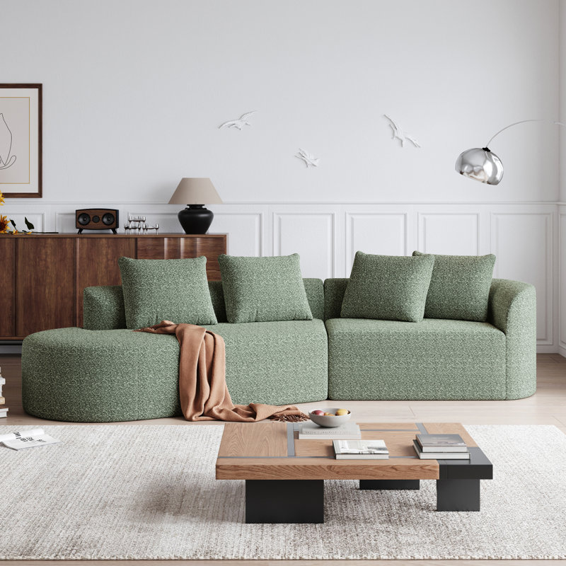 Canapé modulaire surdimensionné sans os Chumenti, Orienté à droite, Chenille verte