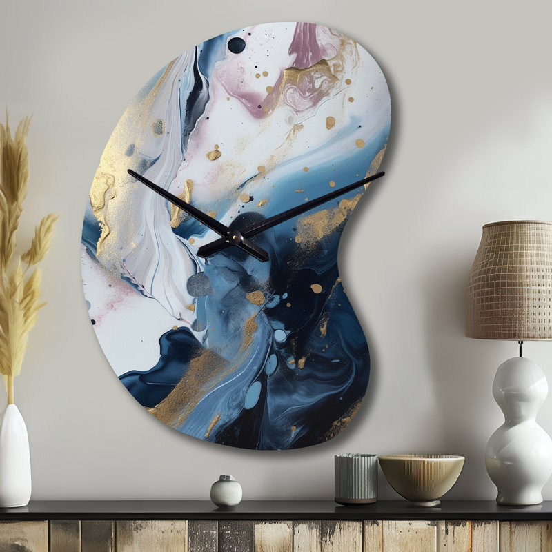 Horloge murale en métal bleu et blanc avec énigmatiques pierres II, Petit