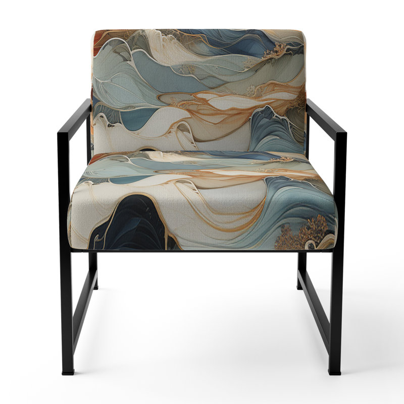 Chaise d'appoint abstraite rembourrée Abstract Blue River Ink III, Noir