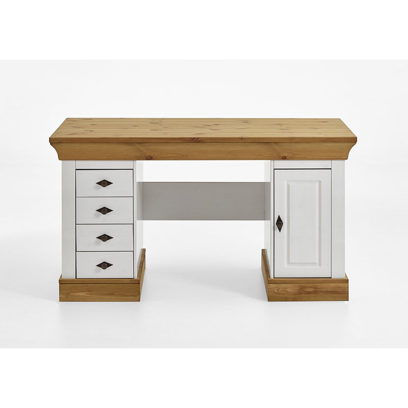 Kelly Solid Wood Executive Desk, Stained and Varnished White/Brown