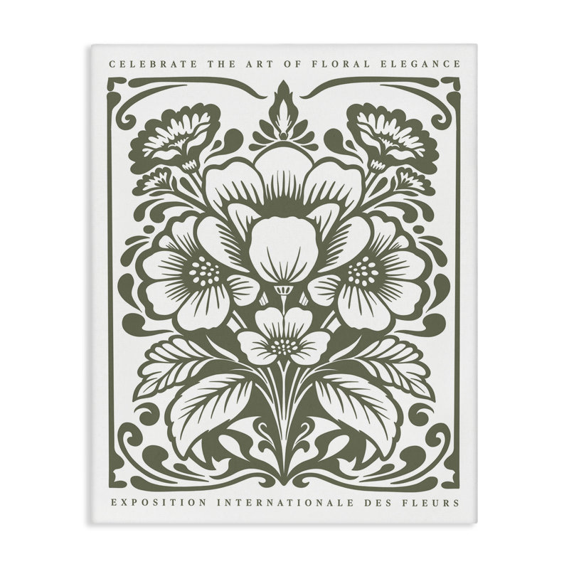 «Green Outline Floral Bouquet», art mural avec lettres et lignes, H 20 po x l 16 po