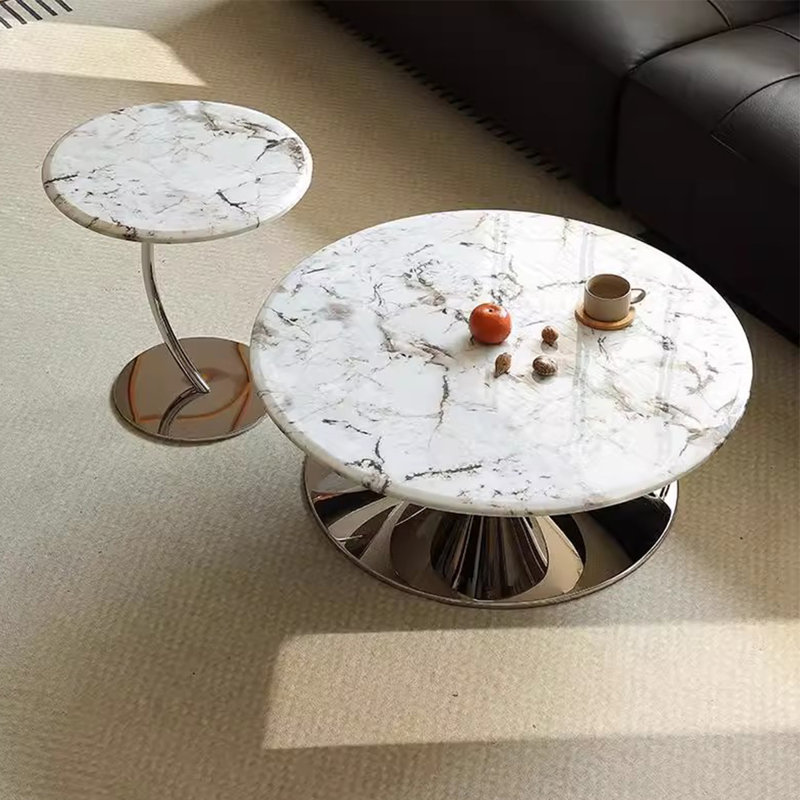 Ensemble de tables basses gigognes blanches, White with Grey Veining / Silver, H 17,72 po x l 57,09 po x P 39,37 po