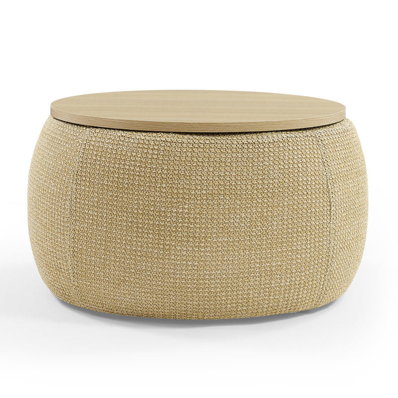 Round Storage Ottoman, 2 in 1 Function, Work as End table and Ottoman