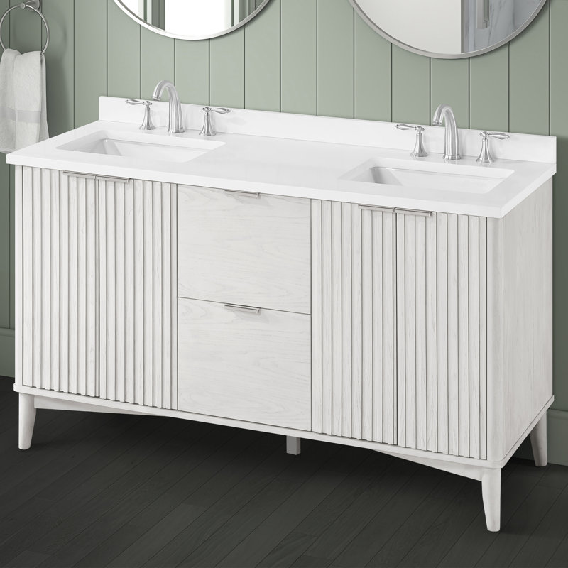 Meuble-lavabo double 60 po Gabi, Bois de frêne rustique