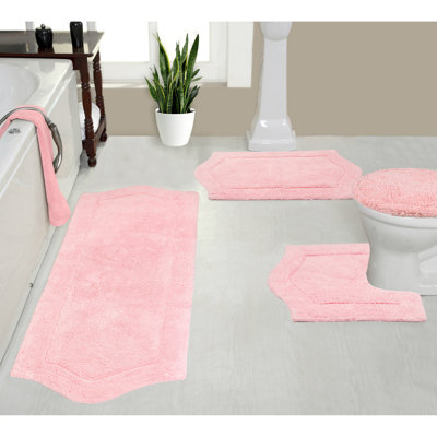 Waterford 4 Piece 100% Cotton Bath Rug Set with Lid Cover, Spray Latex Backing