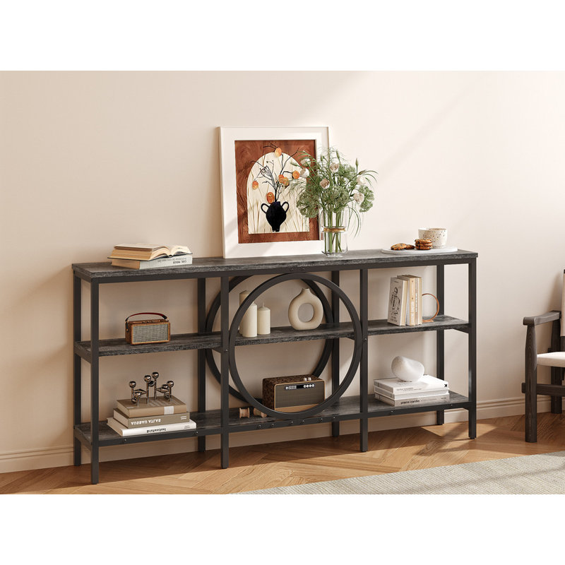 66"Console Table Industrial  Long Sofa Table, Gray