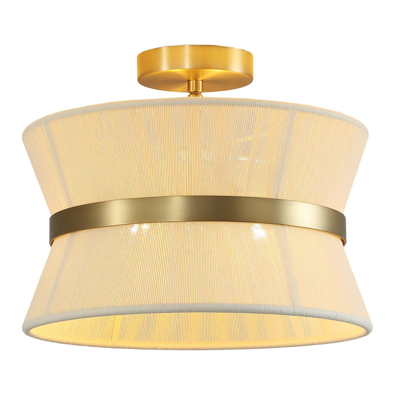 2-Light Boho Rattan Ceiling Light Semi Flush Mount with Gold Finish