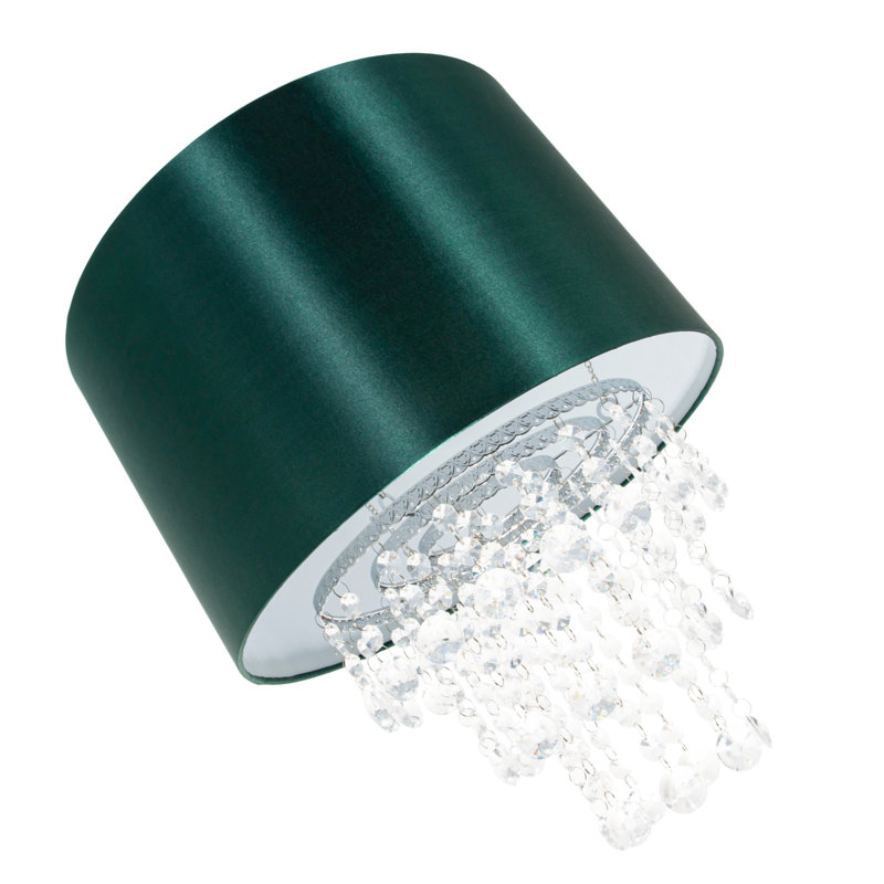 Modern Satin Fabric Pendant Light Shade with Acrylic Droplets, Green, 17cm H x 30cm W x 30cm D