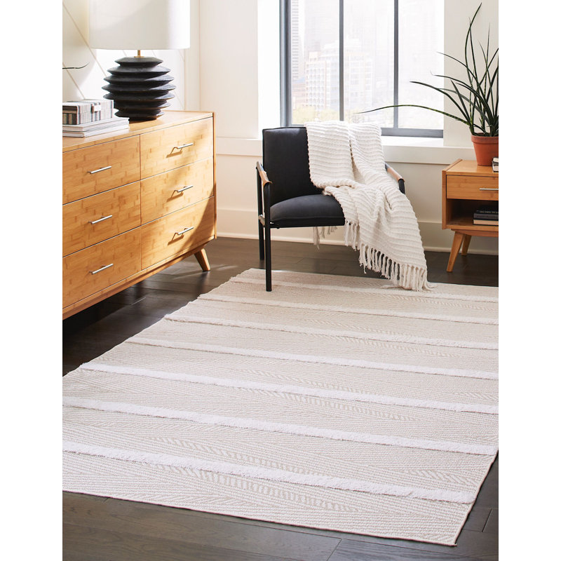 Dudziak Cotton Striped Indoor Rug, Rectangle 4'5" x 6'