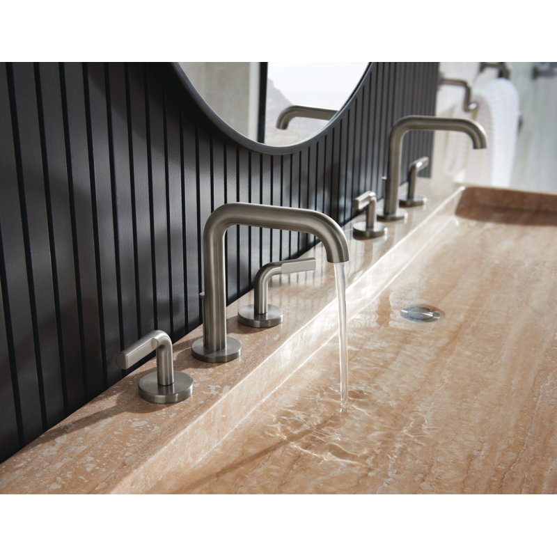 Litze® Widespread Lavatory Faucet With High Spout, Luxe Steel, Notch Lever Handle, 1.5 GPM