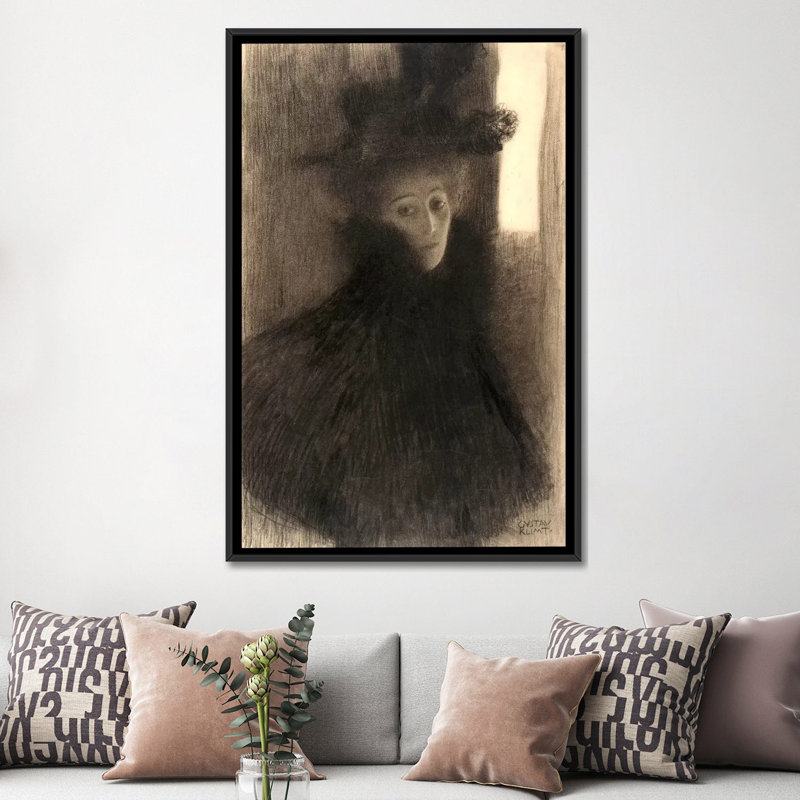 «Portrait of a Lady with Cape and Hat» par Gustav Klimt, reproduction d'art sur toile, H 60 po x l 40po x P 1,5 po