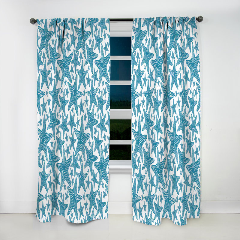 Motif de rideau occultant simple motif étoile de mer bleue, L 52 po x L 90 po