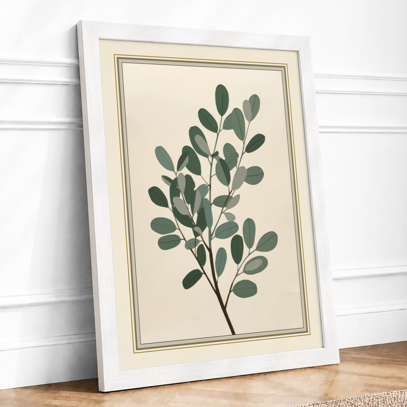 Single Stem in Green Botanical - Framed Print, A3 - 42.0 x 29.7 cm, White