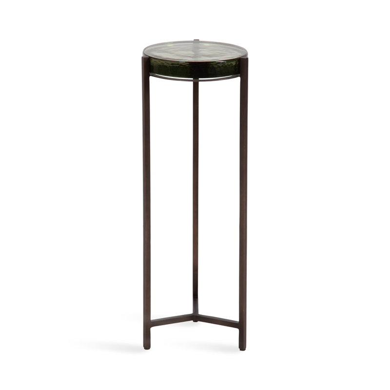 Eveland Round Metal Drink Table, Green Glass, Bronze