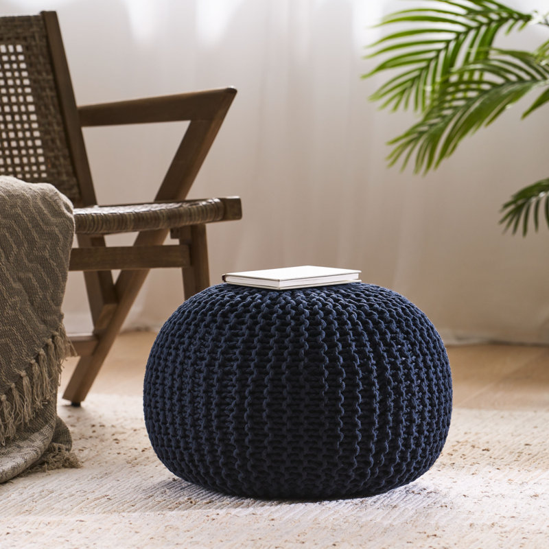 Upholstered Pouf, Navy