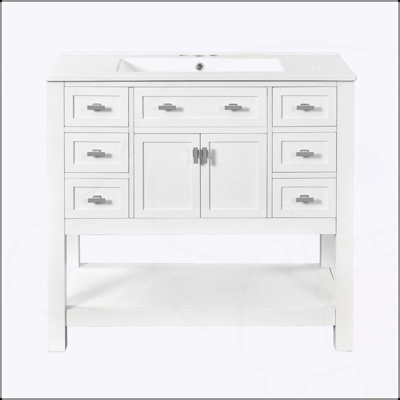 Meuble-lavabo moderne de 36 po avec lavabo, armoire à miroir et rangement de 36 po avec portes à fermeture douce et 6 tiroirs pour une commodité ultime