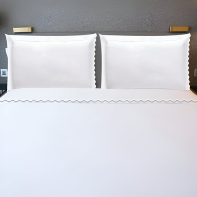 400TC Cotton Small Scallop Embroidery Cotton 4 Piece Sheet Set Fitted Sheet Fits Upto 16" Deep Pocket