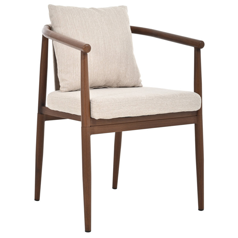 Ensemble de 2 chaises de salle à manger modernes du milieu du siècle avec accoudoirs incurvés, structure en fer noyer et revêtement en tissu beige