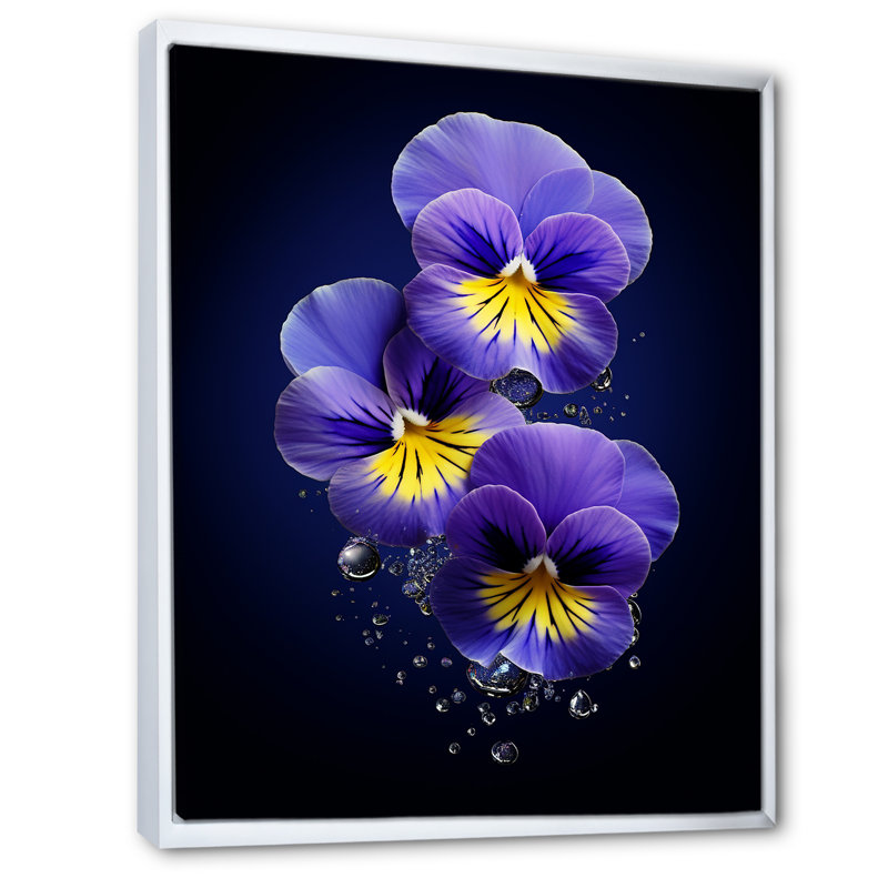 Pensées mauves illuminées au clair de lune I, H 44 po x l 34 po x P 1,5 po, Cadre flottant blanc