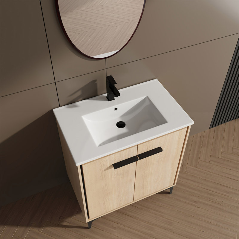 30 Inch Bathroom Vanity Base With Basin, Oak