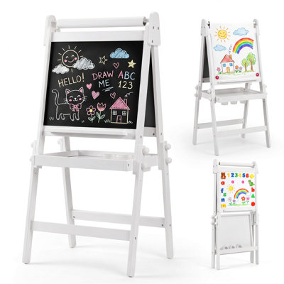 3-in-1 Adjustable Kids Art Easel with Magnetic Whiteboard, Chalkboard, and Paper Roll