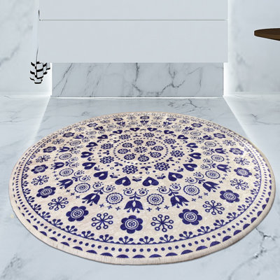 Antibacterial Bathmat, 100% Polyester, 55.1 Inch Diameter | Non-Slip Underside, Pile Height: 0.4 Inches, 700 Grams per Square Meter | Machine Washable, Durable & Stylish for Bathroom Safety and Comfort