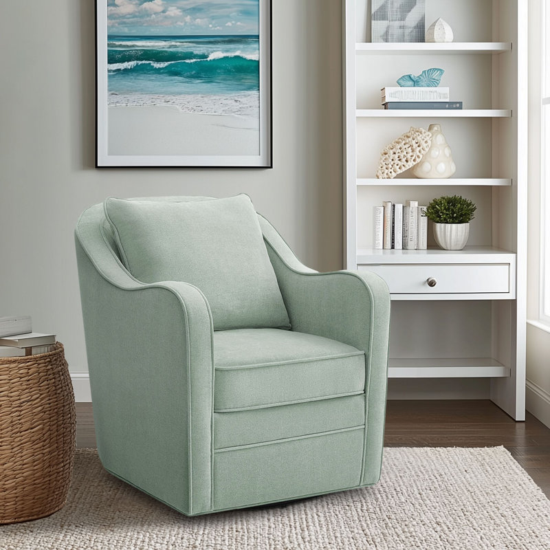 Melby Upholstered 360°Swivel Armchair with Curved Slope Arms & Removable Cushion, Mint