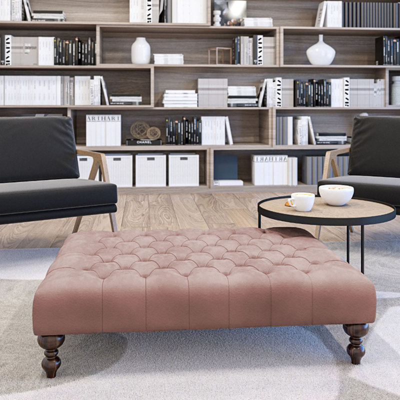 Ainura 60cm Wide Velvet Tufted Rectangle Solid Colour Cocktail Ottoman, Pink, Brown/Nut